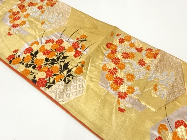 JAPANESE KIMONO / ANTIQUE FUKURO OBI / SILK / WOVEN FLOWERS
